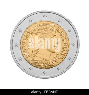 Due monete in euro della Lettonia. Lato di retromarcia Foto Stock