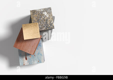 3D rendering di alcuni cubi di materiale differente. Illustrazione Foto Stock