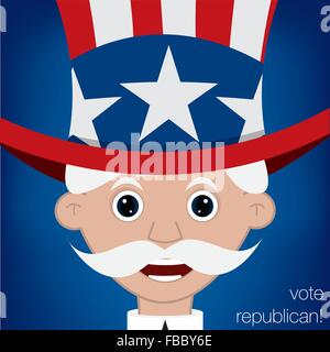 Cartoon carino lo zio Sam elezione negli Stati Uniti card in formato vettoriale. Illustrazione Vettoriale