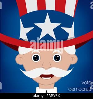 Cartoon carino lo zio Sam elezione negli Stati Uniti card in formato vettoriale. Illustrazione Vettoriale
