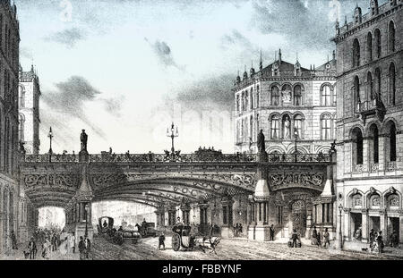 Holborn Viaduct, un ponte stradale, City of London, 1872 Foto Stock