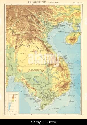 Coloniali Francesi in Indocina. Indochine française. Fisico. Fisica, 1938 Mappa Foto Stock