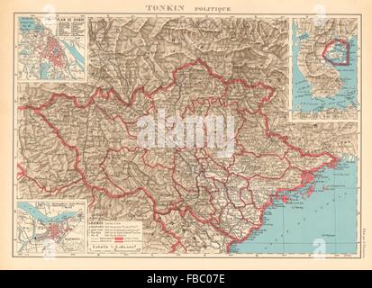 Il Tonkin. Indocina francese Indochine Vietnam. Hanoi e Haiphong city piani 1938 mappa Foto Stock