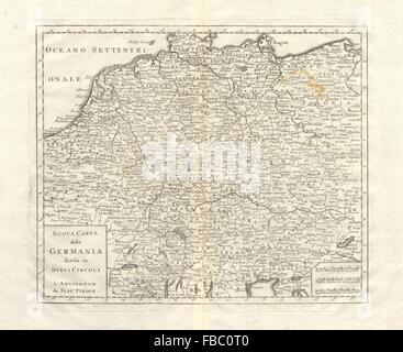 'Nuova Carta della Germania divisa in dieci circoli' da Isaak TIRION, 1740 Mappa Foto Stock