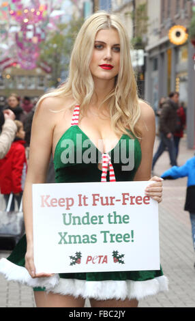 Vestiti come Santa's Little Helper, Ashley James teamed in su con la PETA per incoraggiare gli acquirenti a Londra alla moda Carnaby Street a "Keep it Fur libera sotto l albero di Natale" questo anno con: Ashley James dove: Londra, Regno Unito quando: 14 Dic 2015 Foto Stock