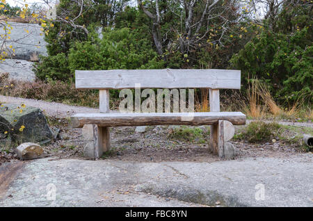Vecchia panchina realizzata in legno rustico posto nella natura a riposo il vostro corpo Foto Stock