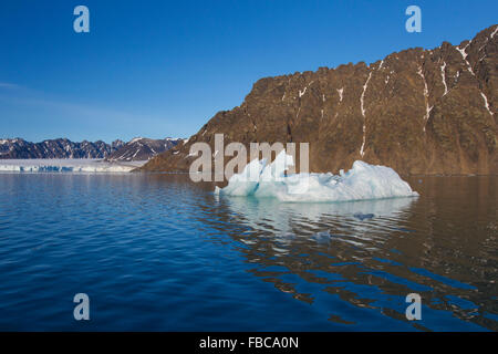 Partorito iceberg dal ghiacciaio Lilliehöökbreen fusione in Lilliehöökfjorden, ramo di fiordo di Krossfjorden, Spitsbergen, Svalbard Foto Stock