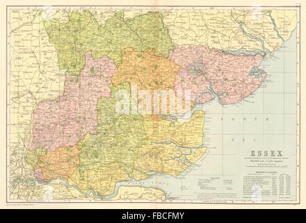 ESSEX county map. Circoscrizioni parlamentare divisioni. Le ferrovie. BACON 1903 Foto Stock