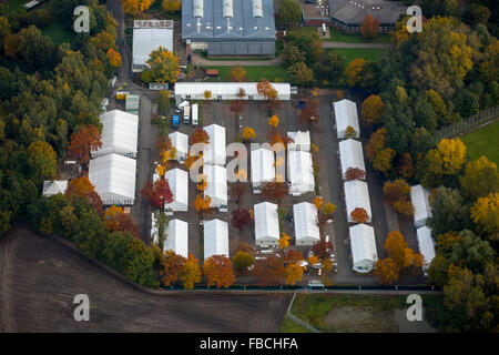 Vista aerea, Accademia di polizia Bork con il rifugio dei profughi nel fogliame di autunno, rifugiati tende, crisi di rifugiati, Selm, Münsterland,l'Europa Foto Stock