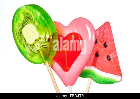 Lecca-lecca a forma di cuore e di anguria e kiwi Foto Stock