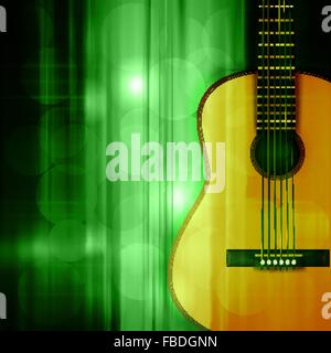 Abstract verde sfondo musicale con la chitarra acustica Illustrazione Vettoriale