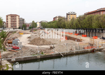 La riqualificazione della darsena,cantiere navale per Expo 2015,Milano Foto Stock