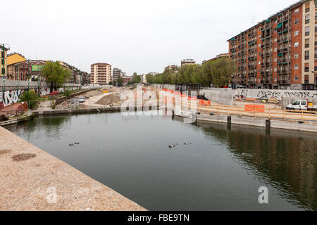 La riqualificazione della darsena,cantiere navale per Expo 2015,Milano Foto Stock