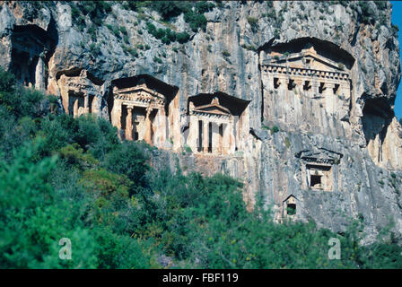 Lycian Rock-Cut tombe (C4thBC) Kaunos, Dalyan, Turchia Foto Stock