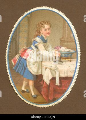 Victorian servizio lavanderia maid da un annuncio pubblicitario per il pagamento in contanti di Coventry Cambric Frilling Foto Stock