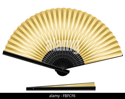 Golden ventola di piegatura - elegante, raffinato, elegante. Isolato illustrazione vettoriale su sfondo bianco. Foto Stock