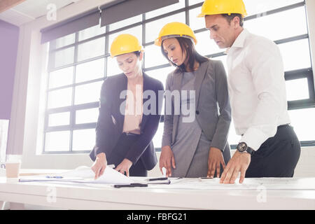 La gente di affari di indossare i caschi di sicurezza Foto Stock