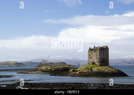 Castle Stalker in Port Appin, Scottland, foto scattata in febbraio. Foto Stock