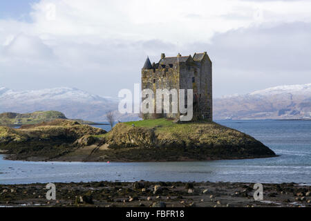 Castle Stalker in Port Appin, Scottland, foto scattata in febbraio. Foto Stock