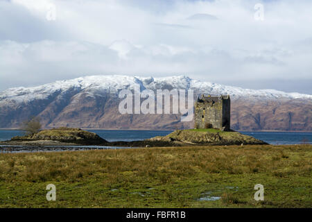 Castle Stalker in Port Appin, Scottland, foto scattata in febbraio. Foto Stock