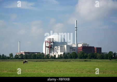Brokdorf NPP all'Elba, Schleswig-Holstein, nel nord della Germania. Foto Stock
