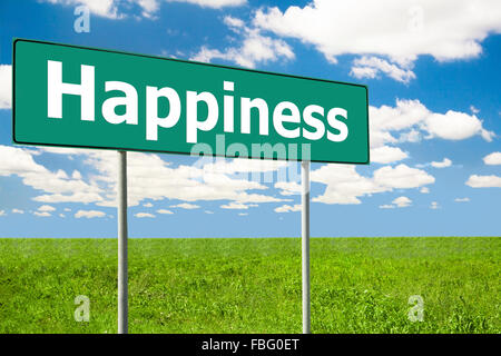 La felicità cartello verde Foto Stock