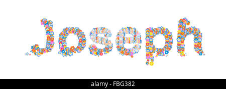 Nome maschio riempito di fiori separato con il bianco Foto Stock