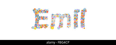 Nome maschio riempito di fiori separato con il bianco Foto Stock