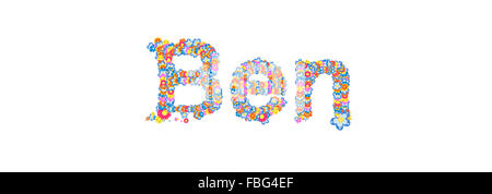 Nome maschio riempito di fiori separato con il bianco Foto Stock