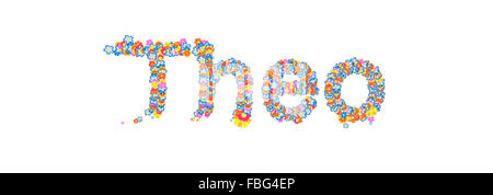 Nome maschio riempito di fiori separato con il bianco Foto Stock