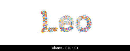 Nome maschio riempito di fiori separato con il bianco Foto Stock