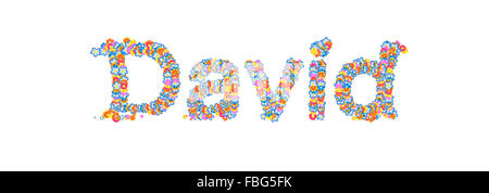 Nome maschio riempito di fiori separato con il bianco Foto Stock