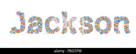 Nome maschio riempito di fiori separato con il bianco Foto Stock