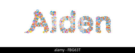 Nome maschio riempito di fiori separato con il bianco Foto Stock