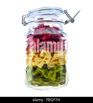 Barattolo di pasta colorata isolato su bianco Foto Stock