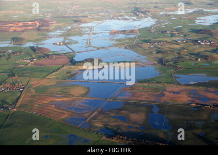 Vista aerea del Regno Unito le inondazioni, qui le inondazioni nel nord Lancashire Foto Stock