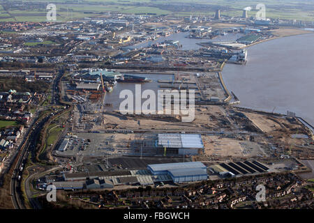 Vista aerea dello scafo docks, ad est della città, East Yorkshire, Regno Unito Foto Stock