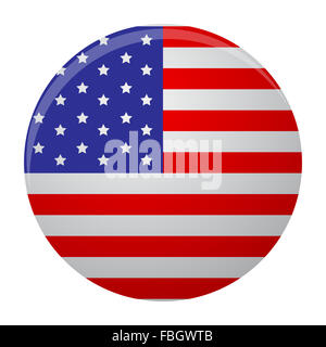 Icona lucida etichetta usa round. Simbolo di badge, pulsante america bandiera nazionale, paese. Vettore astratto arte insolite illustrati di moda Foto Stock