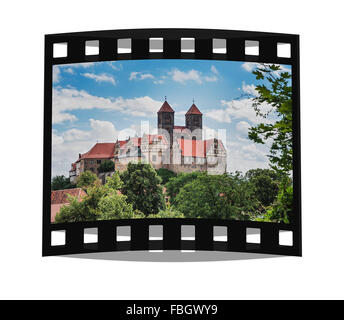 Schloss und Stiftskirche San Servatius auf dem Schlossberg, Quedlinburg, Sachsen-Anhalt, Deutschland, Europa | Castello e colleg Foto Stock