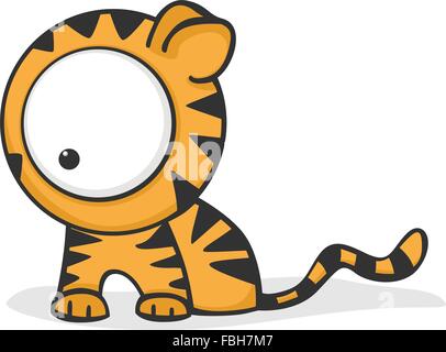 Carino e divertente cartoon tiger con occhi enormi. Illustrazione Vettoriale