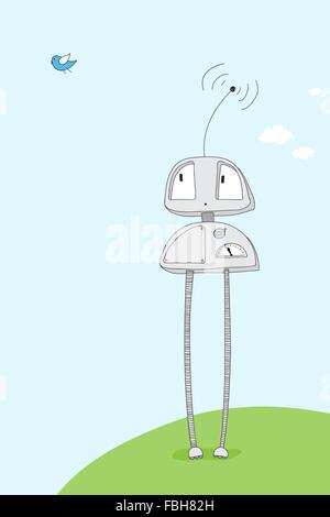 Cartoon carino robot con gambe lunghe. Illustrazione Vettoriale