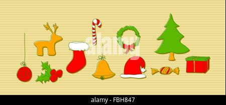 Doodle elementi per il tuo Natale design. Illustrazione Vettoriale