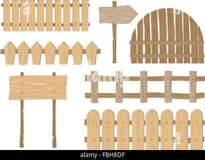 Set di recinti di legno e segni Illustrazione Vettoriale