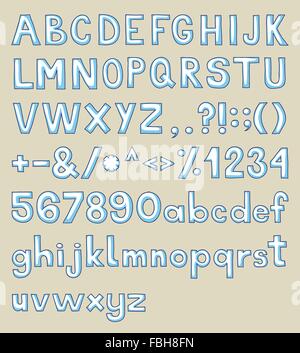 Disegnati a mano, alfabeto maiuscole e minuscole e simboli. Illustrazione Vettoriale