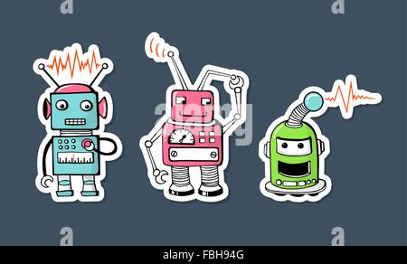 Set di tre felici e Cartoon carino robot Illustrazione Vettoriale