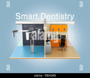 Vista frontale della clinica dentale con 'Smart' odontoiatria testo. 3D rendering immagine con percorso di clipping. Design originale. Foto Stock