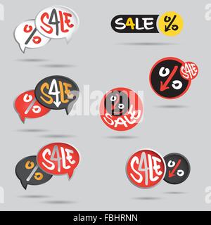 Grande vendita tag set con un segno di percentuale discorso bolla Illustrazione Vettoriale