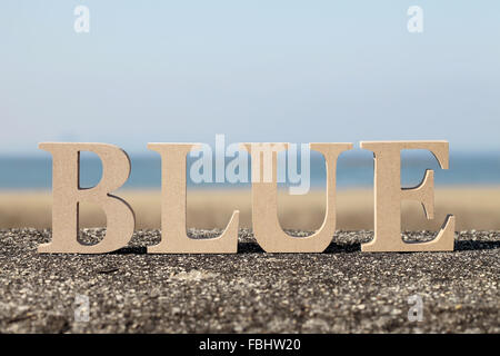 Parola blu realizzato con un blocchetto in legno lettere in legno Foto Stock