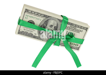 Dollari in un nastro verde Foto Stock