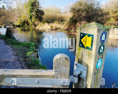 Il modo Itchen sentiero visto tra Hockley e Shawford vicino a Winchester segue il fiume Itchen Itchen e navigazione. Foto Stock